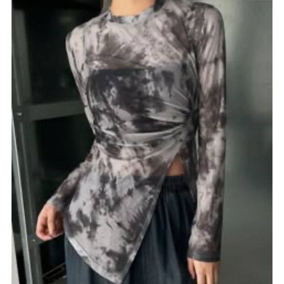 Dazy Y2K Mesh Tie Dye Long Sleeve Top Women Sz Small Sheer Boho Hippie Groovy - Picture 1 of 6